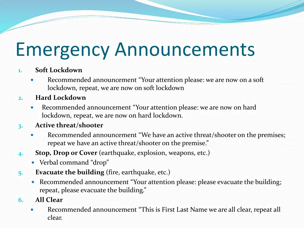 emergency announcements