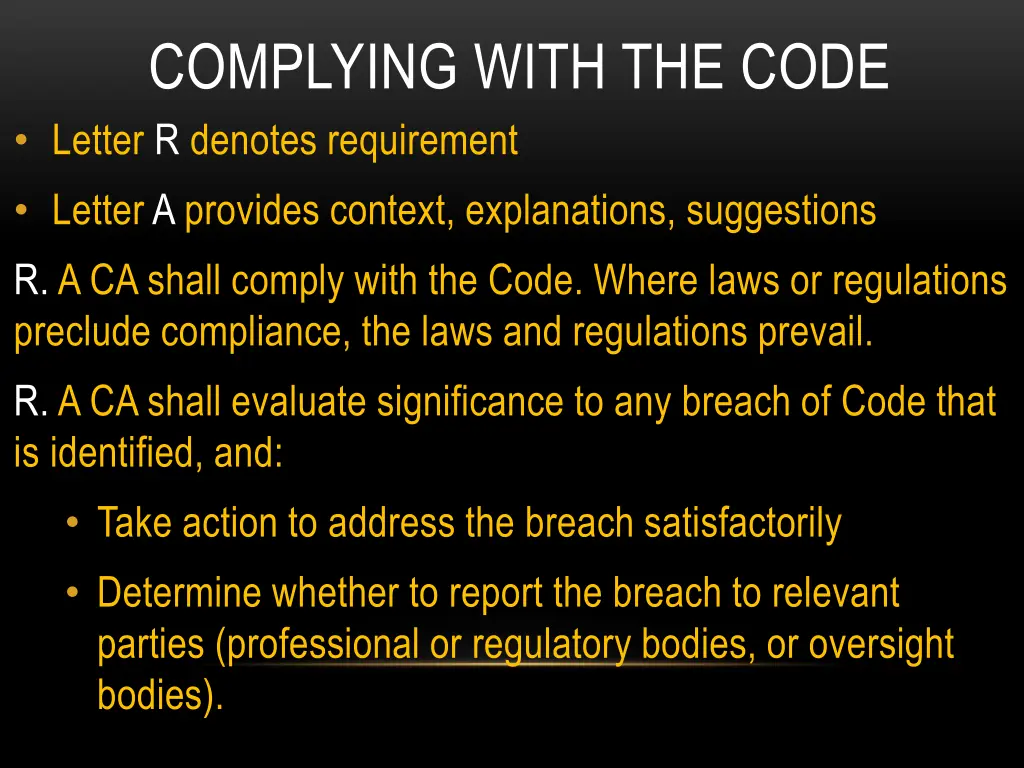 complying with the code letter r denotes