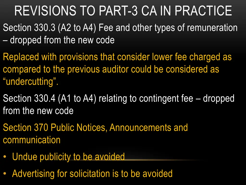 revisions to part 3 ca in practice section