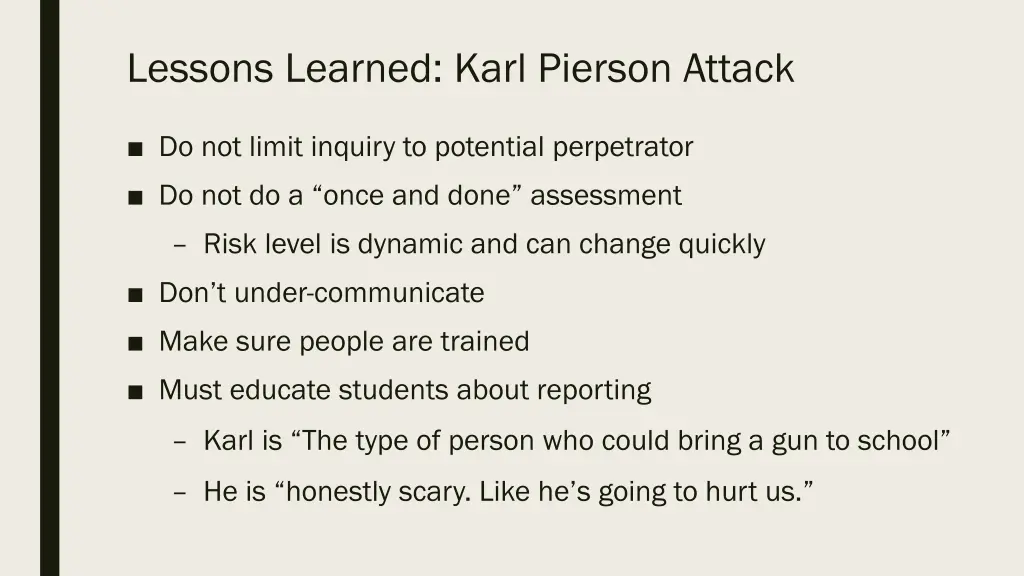 lessons learned karl pierson attack