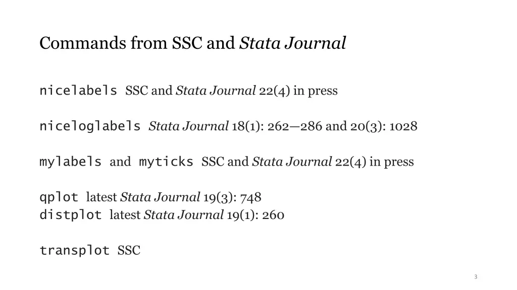 commands from ssc and stata journal