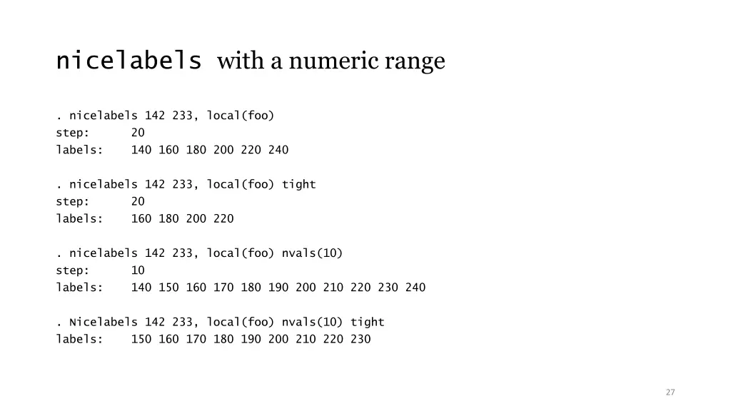 nicelabels with a numeric range