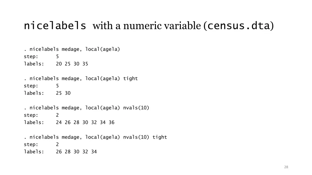 nicelabels with a numeric variable census dta