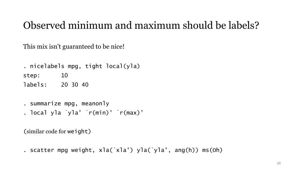 observed minimum and maximum should be labels