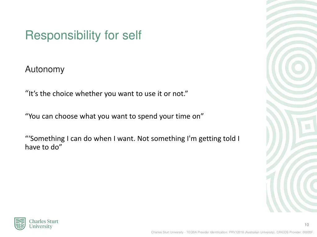 responsibility for self