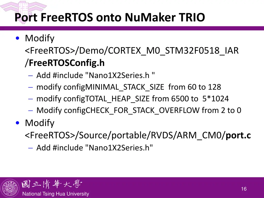 port freertos onto numaker trio 5