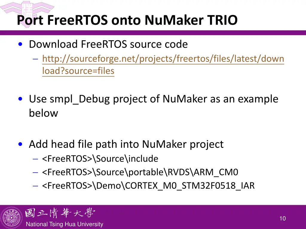 port freertos onto numaker trio