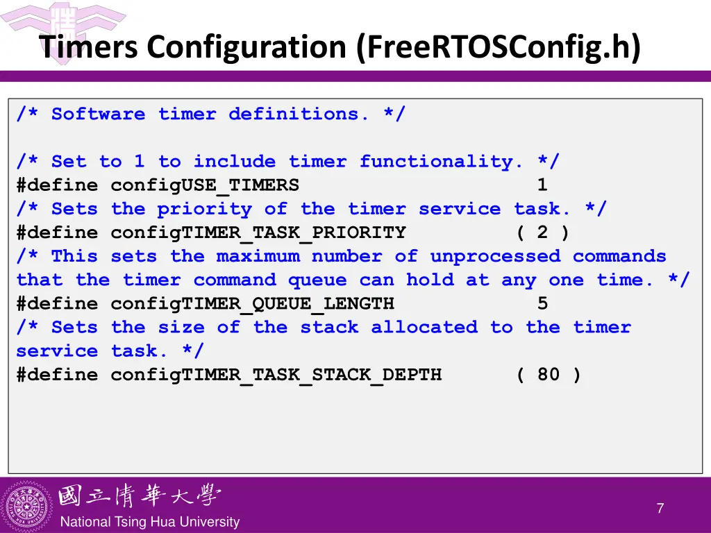 timers configuration freertosconfig h