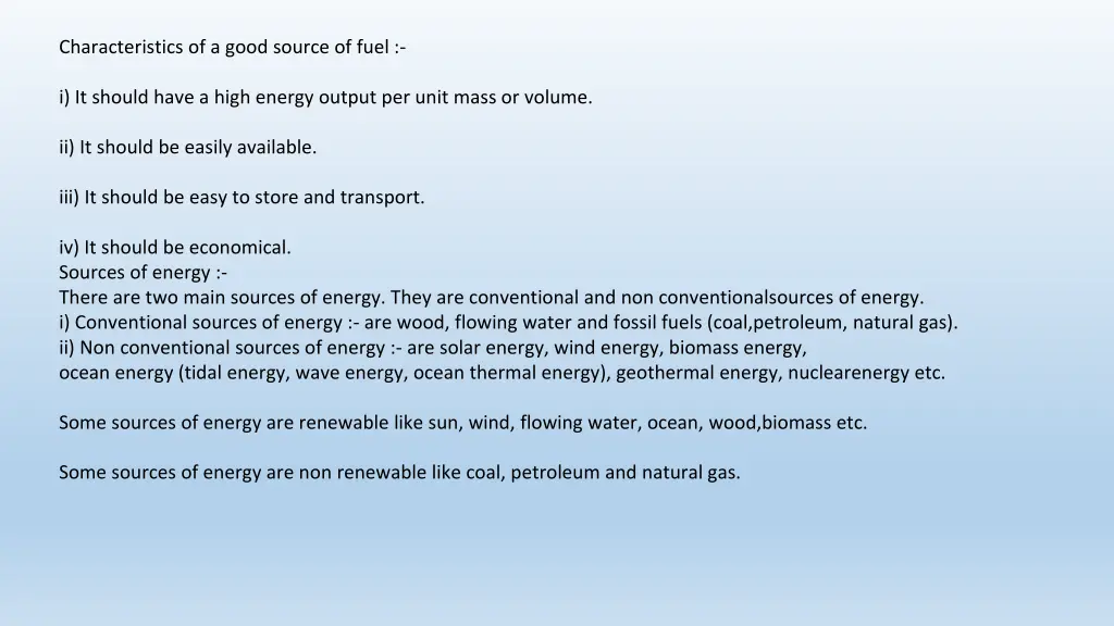 characteristics of a good source of fuel