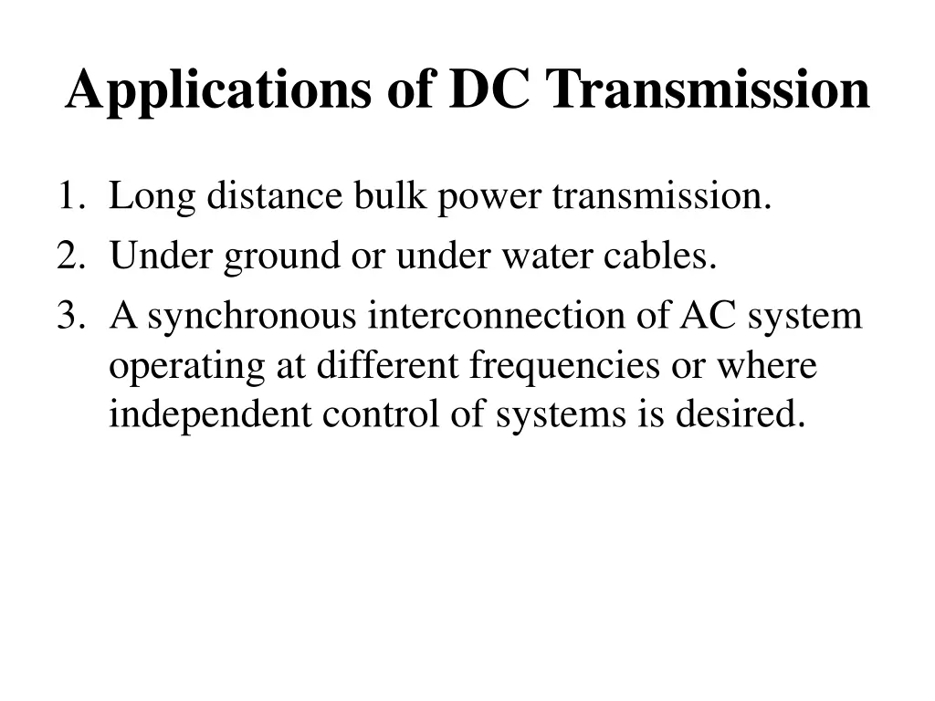 applications of dc transmission