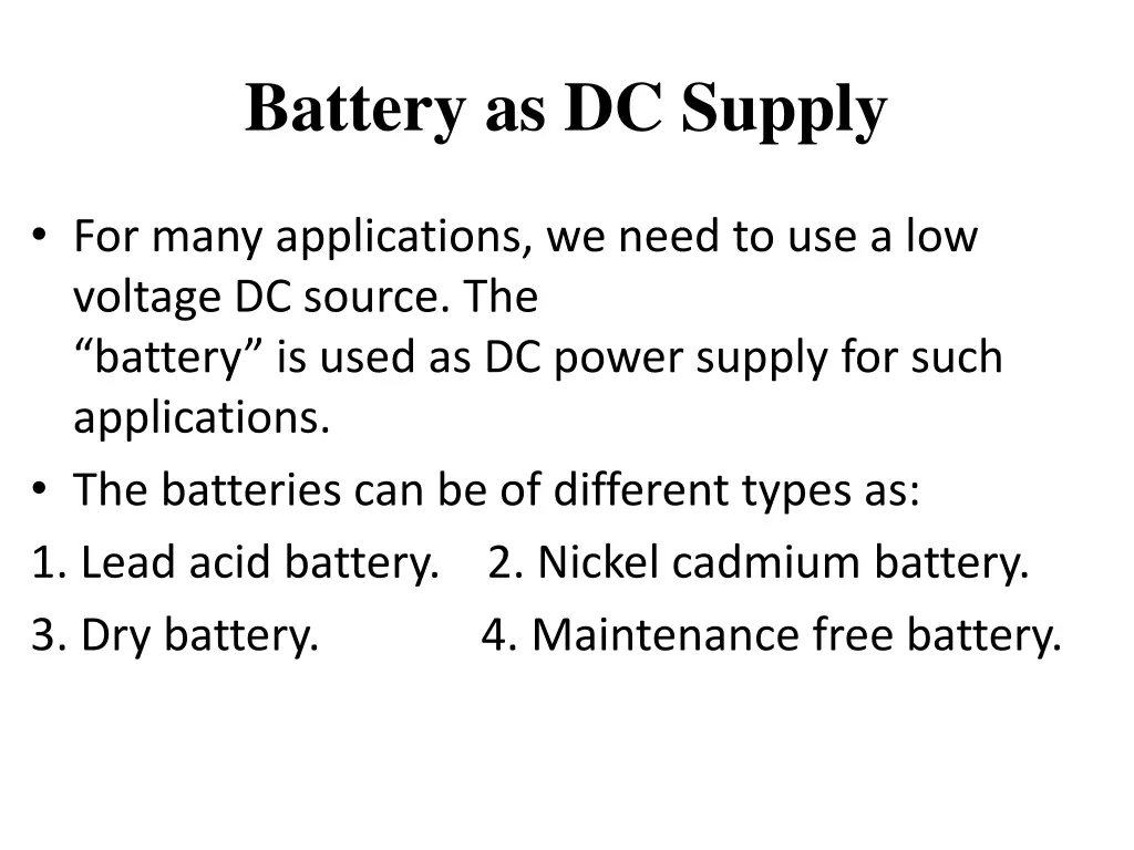 battery as dc supply