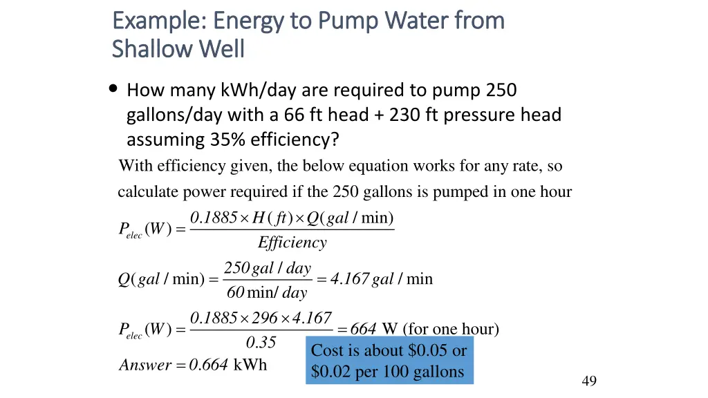 example energy to pump water from example energy