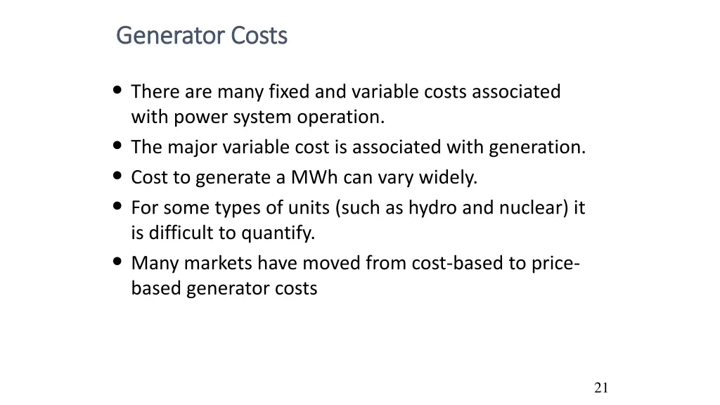 generator costs generator costs