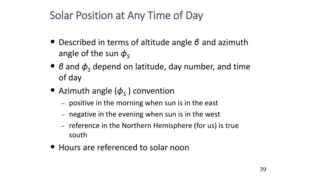 solar position at any time of day solar position