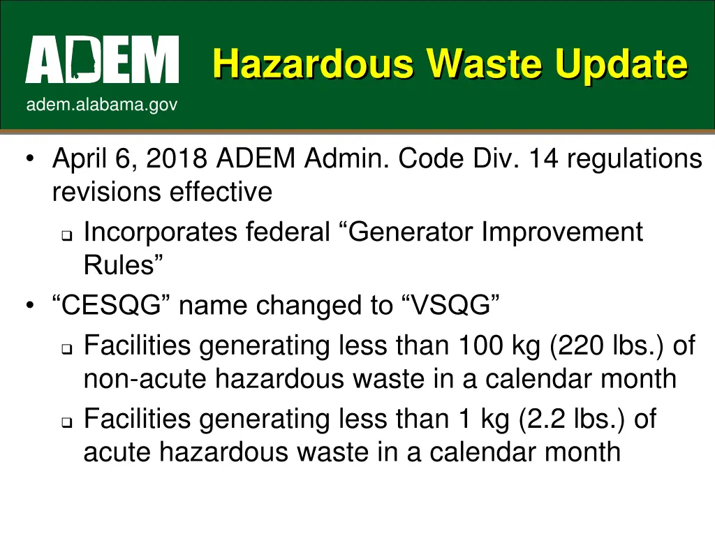 hazardous waste update