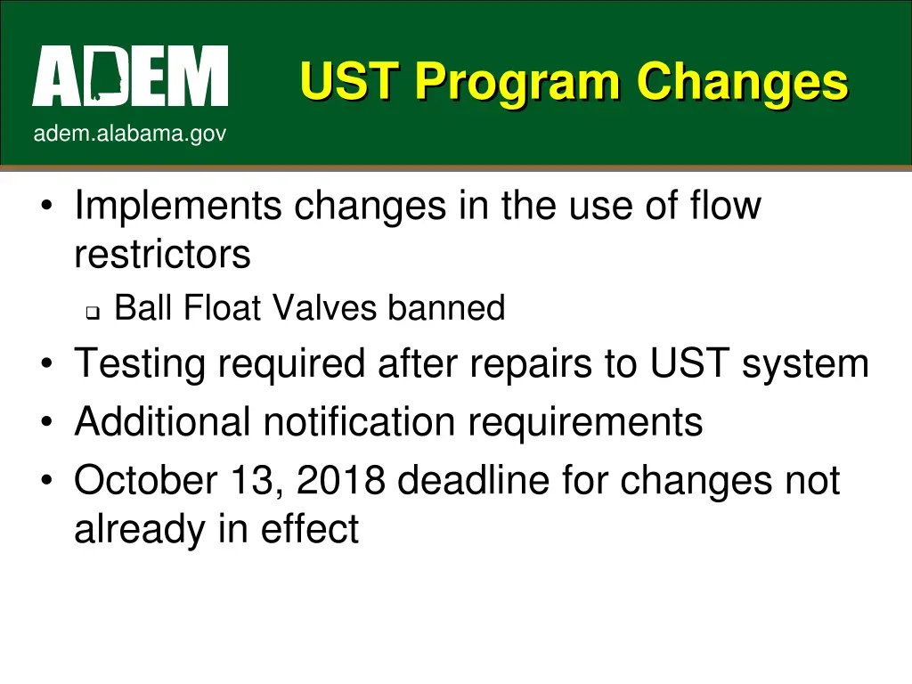 ust program changes 2