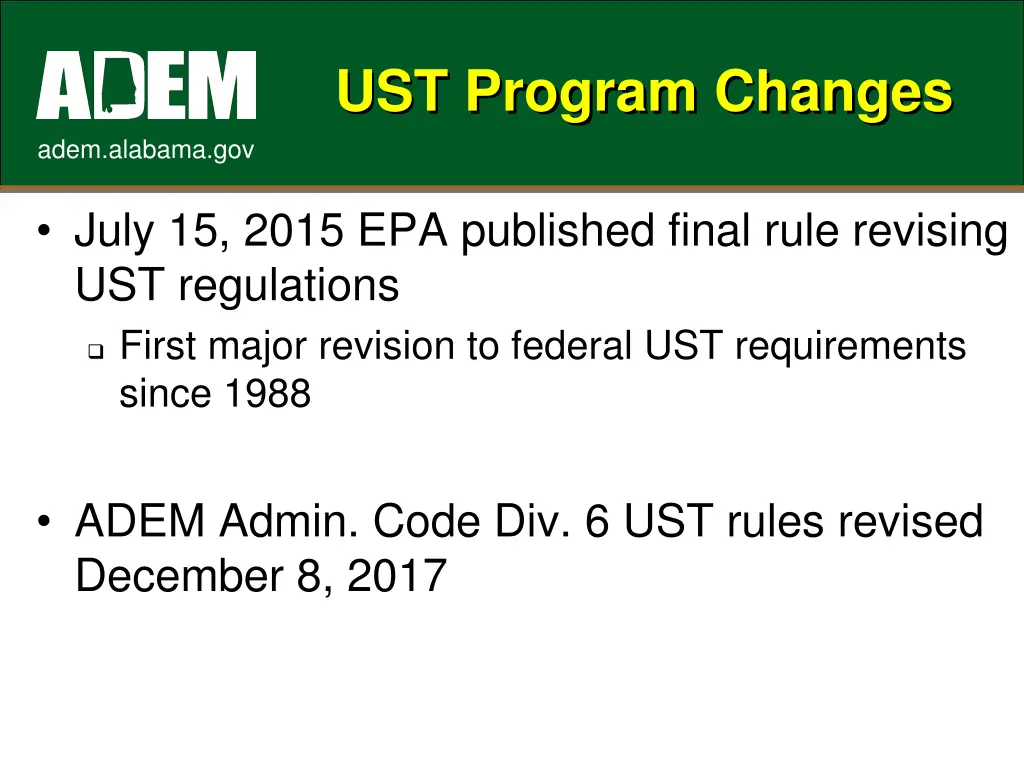 ust program changes