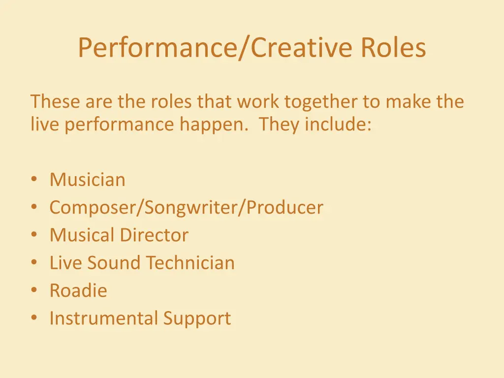 performance creative roles