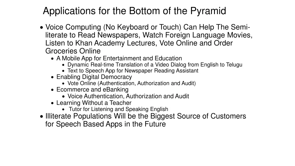 applications for the bottom of the pyramid