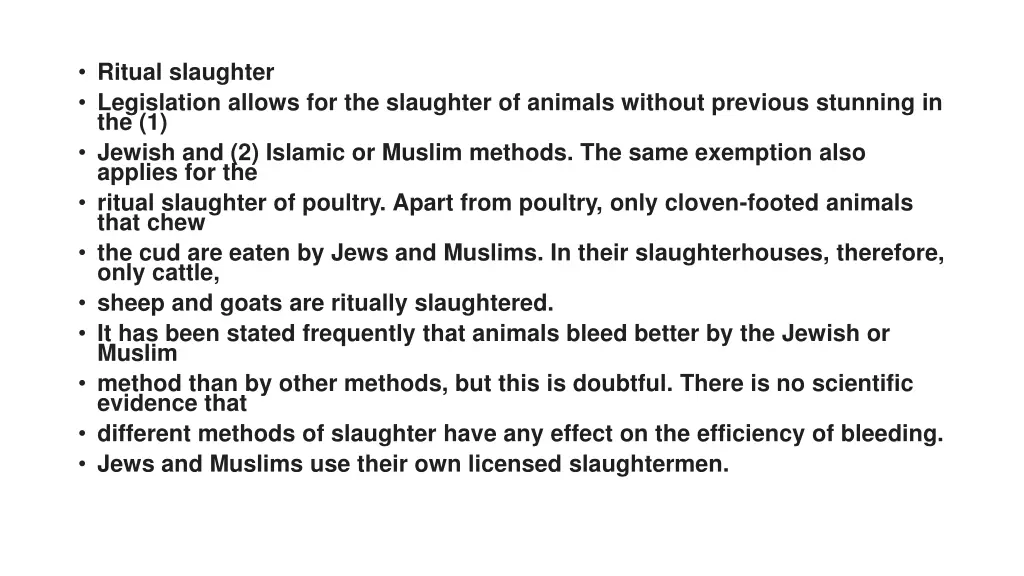 ritual slaughter legislation allows