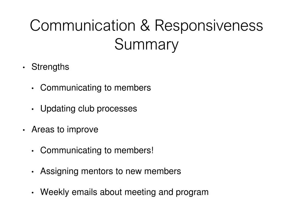 communication responsiveness summary