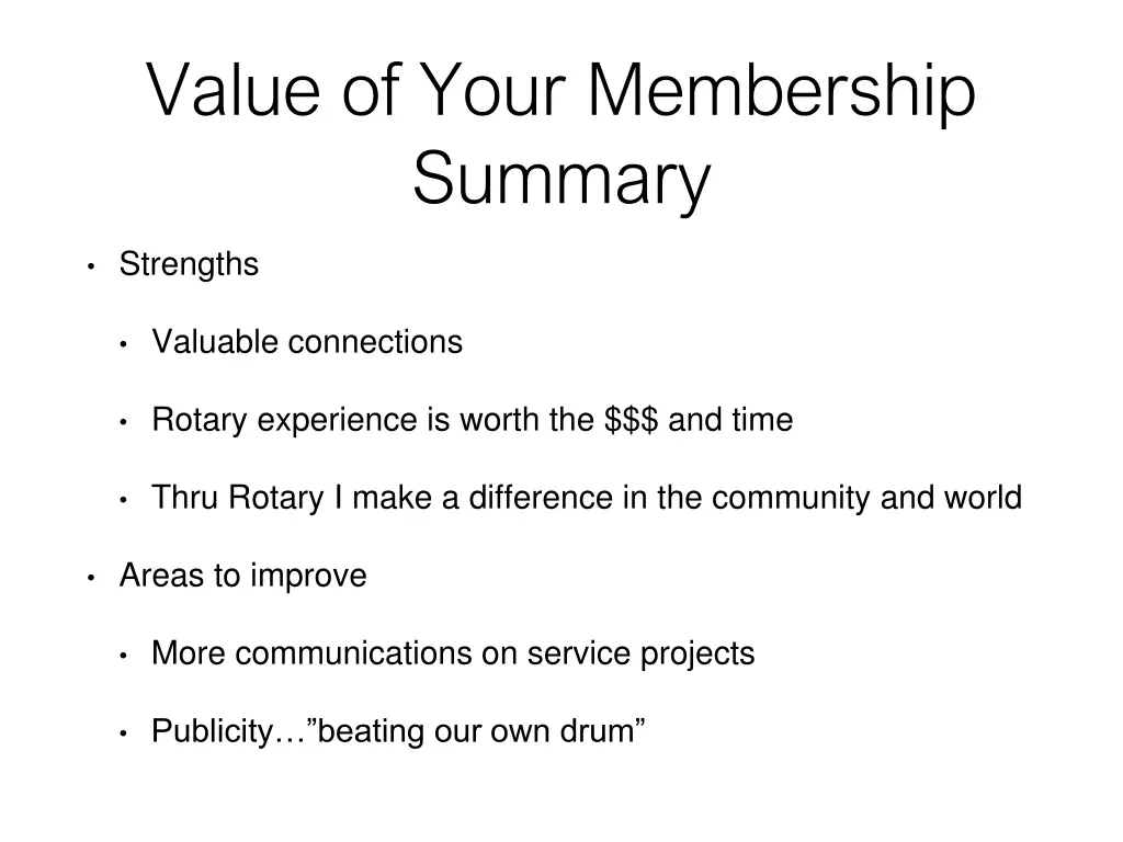 value of your membership summary