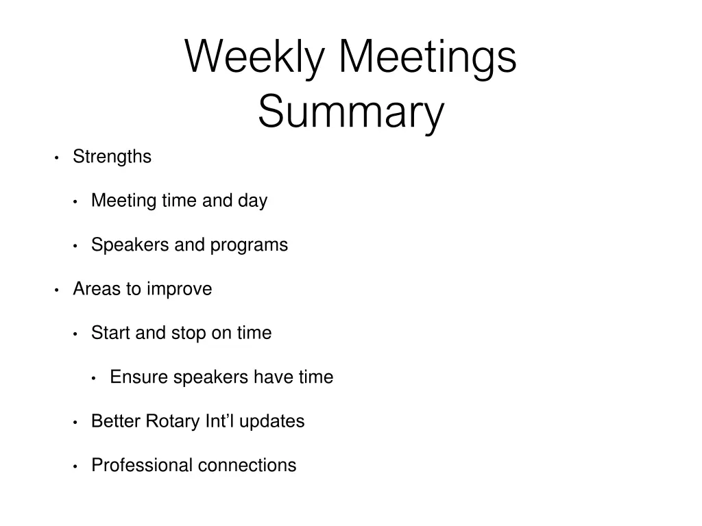 weekly meetings summary