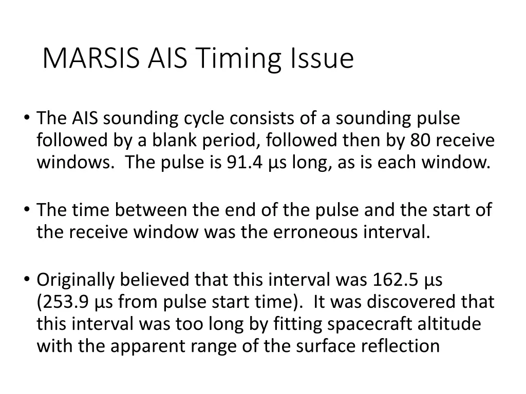 marsis ais timing issue