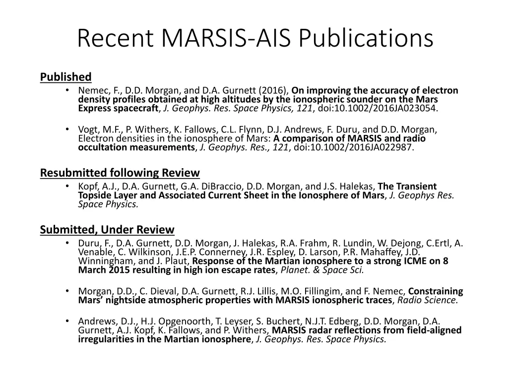 recent marsis ais publications