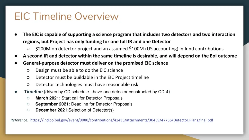 eic timeline overview