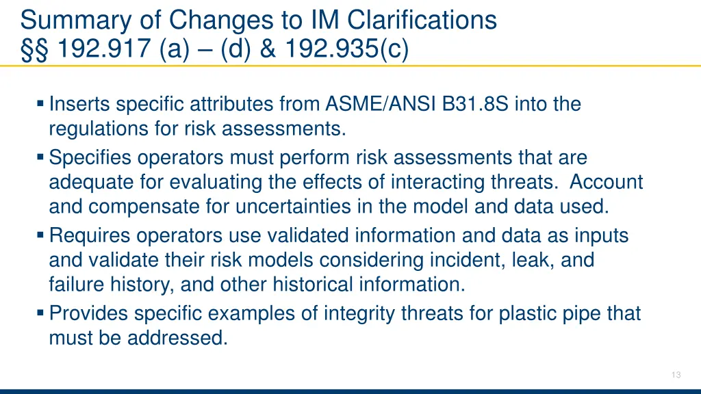 summary of changes to im clarifications