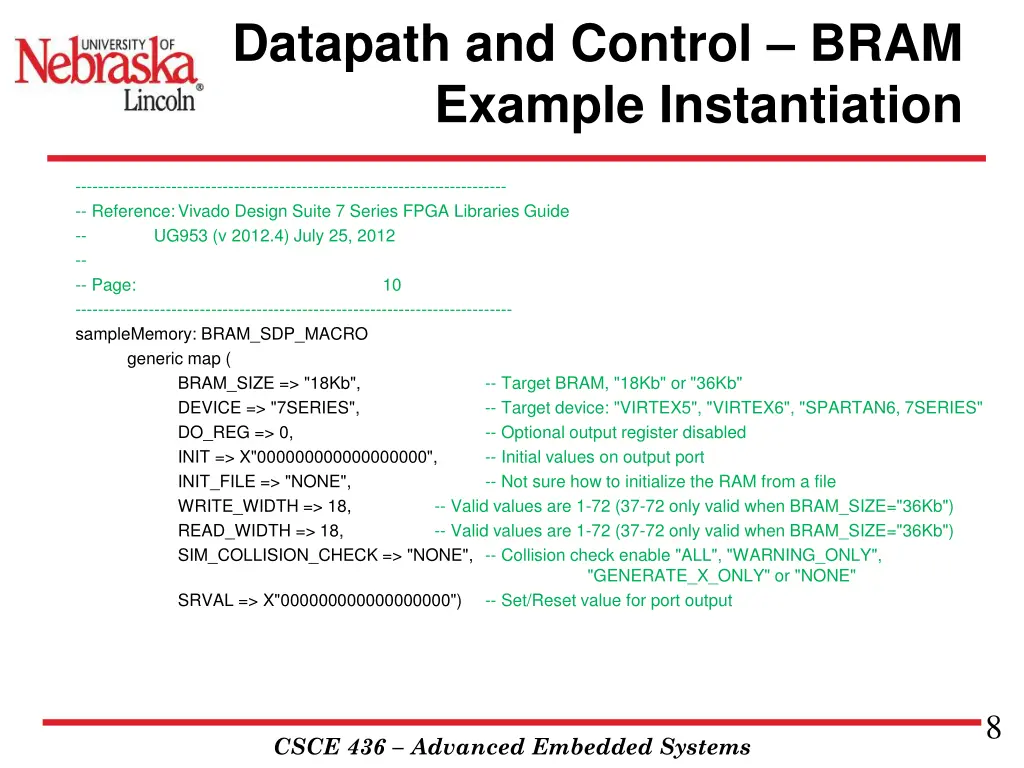 datapath and control bram example instantiation