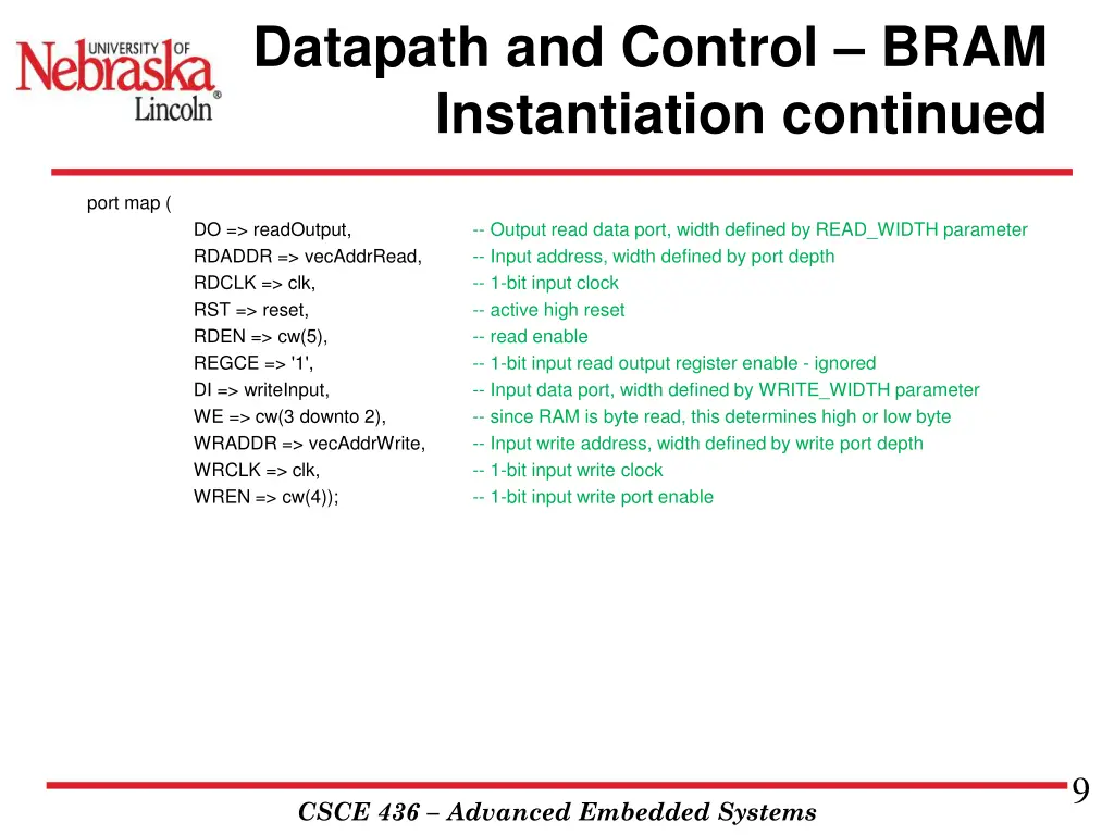 datapath and control bram instantiation continued