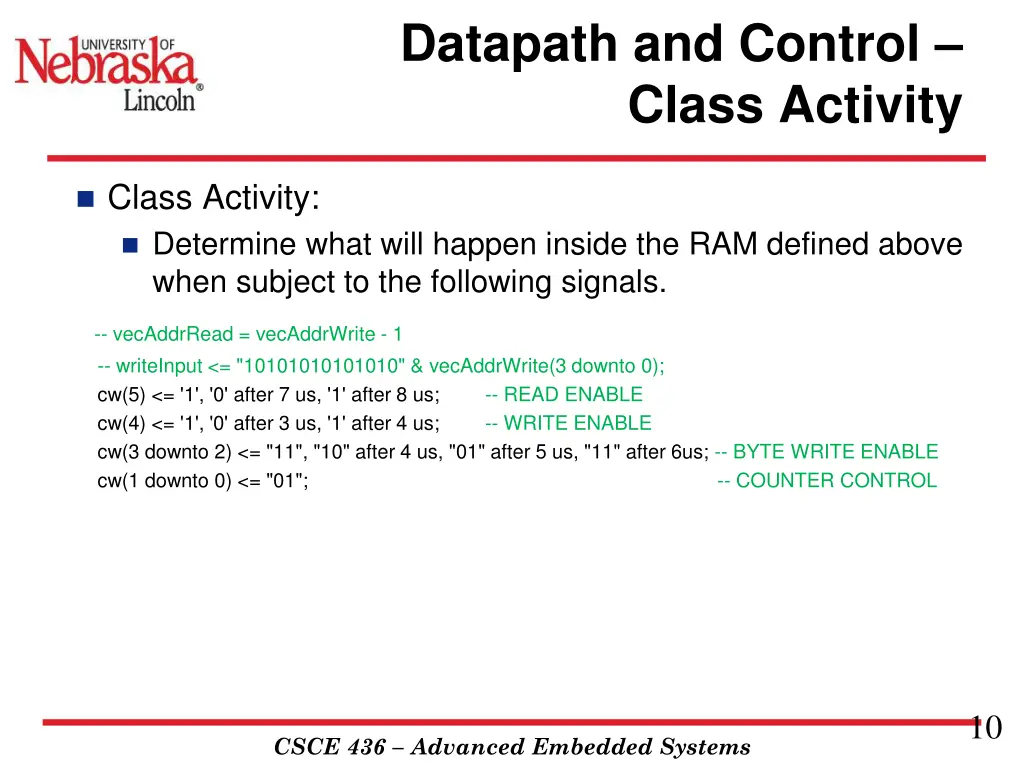 datapath and control class activity