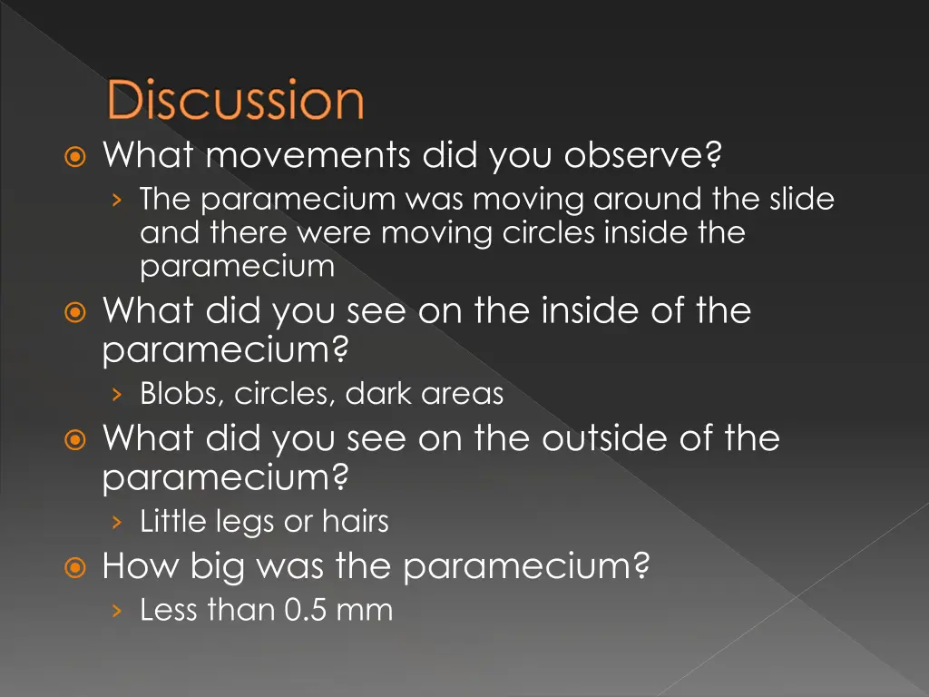 discussion what movements did you observe