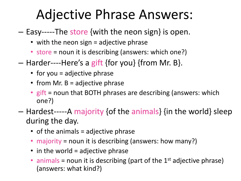 adjective phrase answers easy the store with