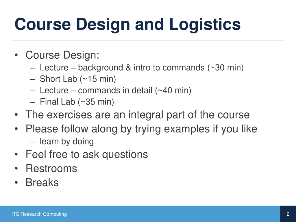 course design and logistics