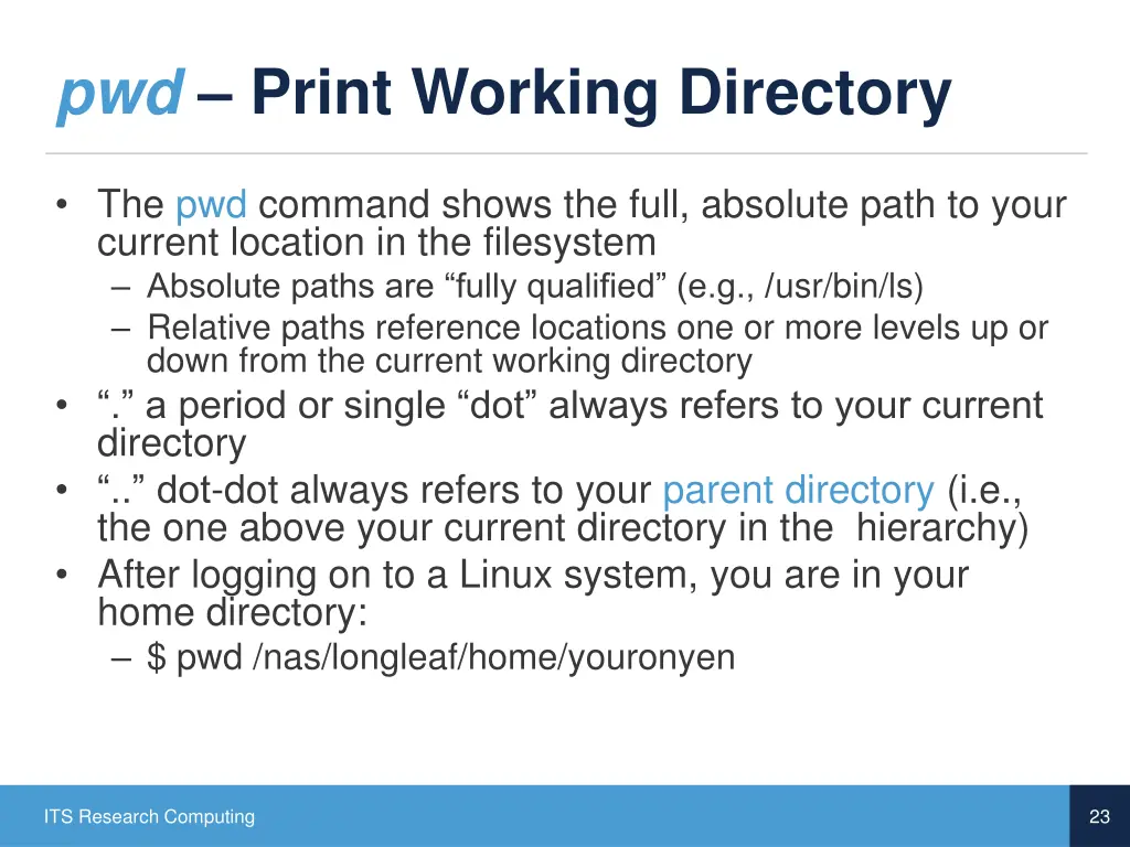 pwd print working directory