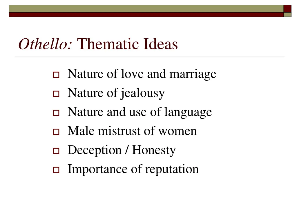 othello thematic ideas