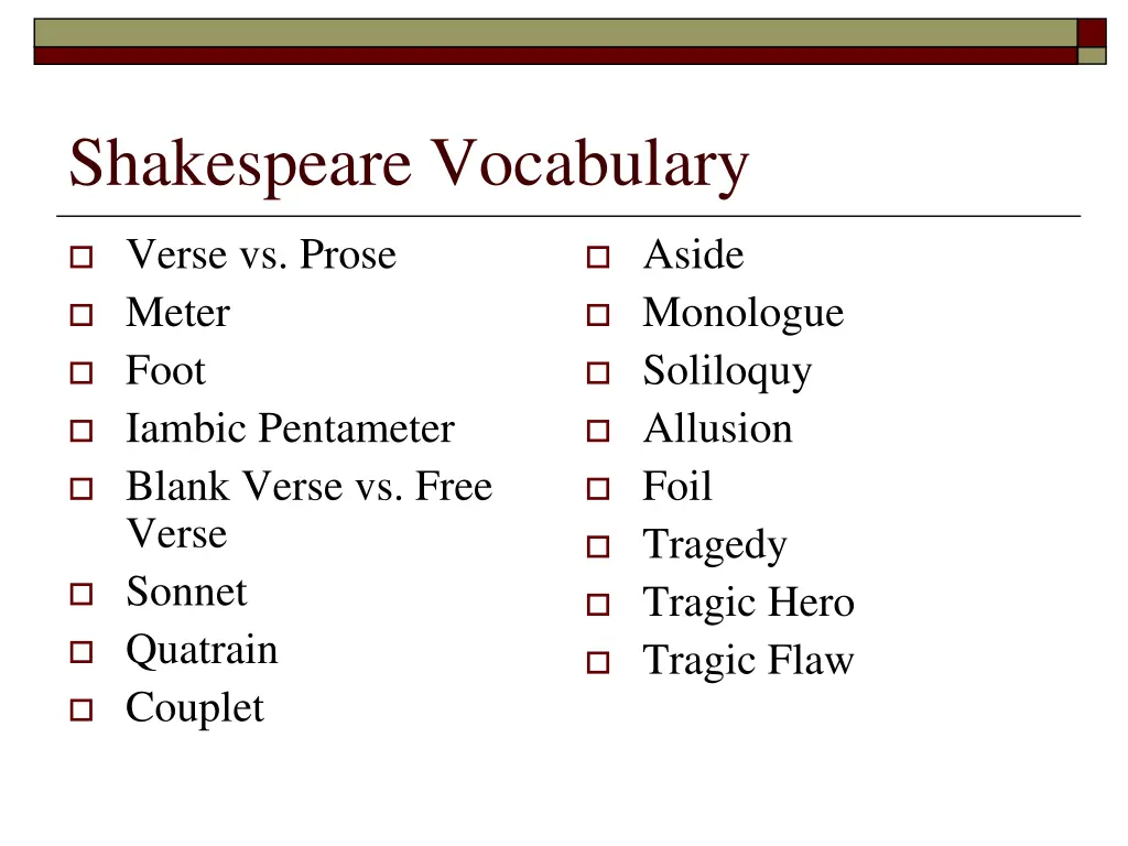 shakespeare vocabulary