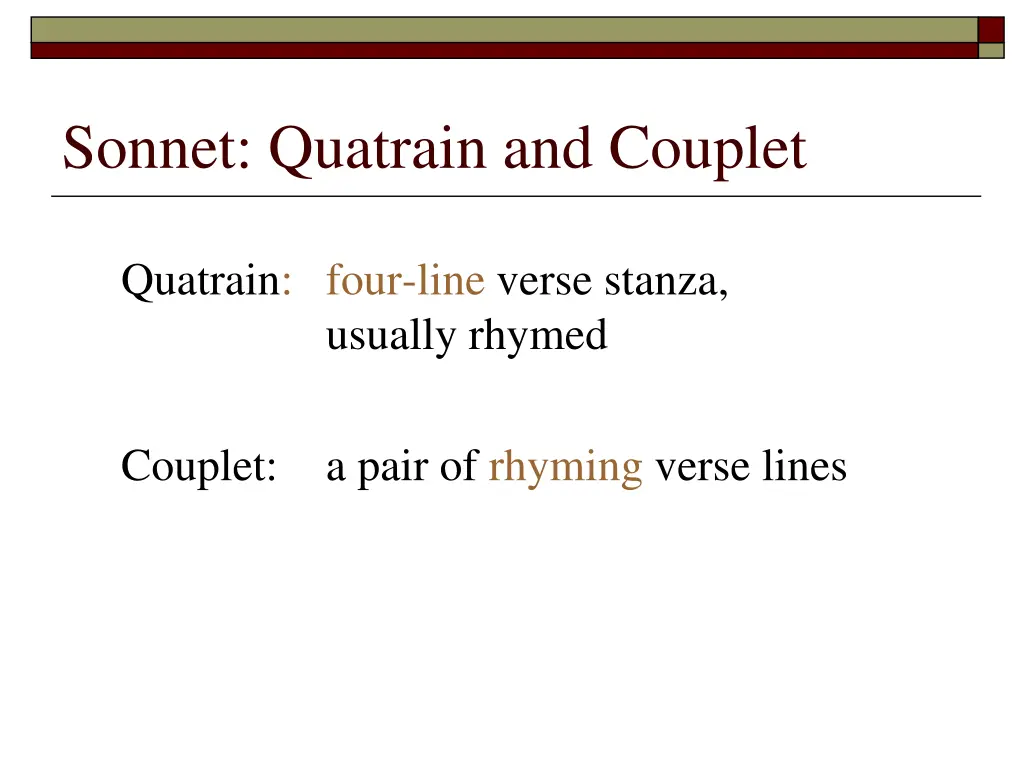 sonnet quatrain and couplet