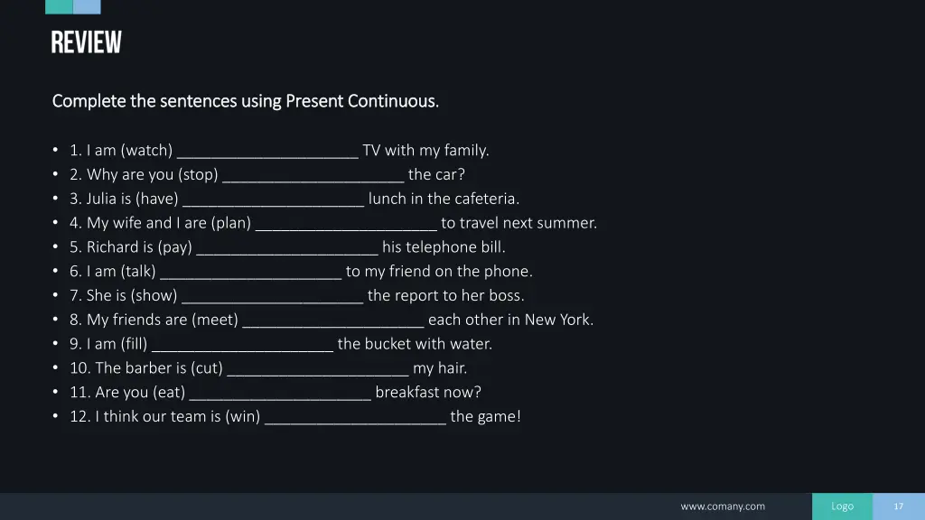 complete the sentences complete the sentences