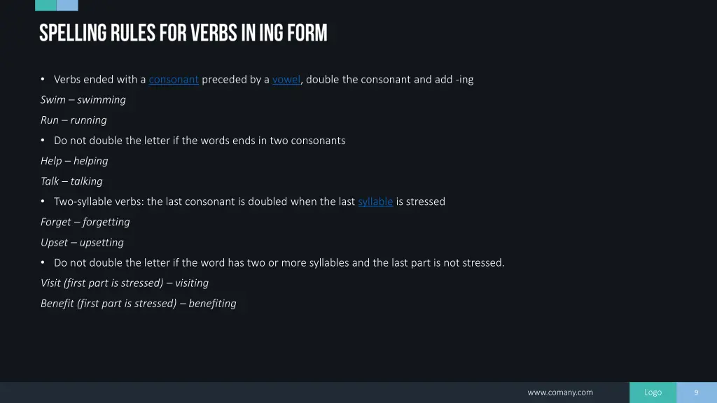 verbs ended with a consonant preceded by a vowel