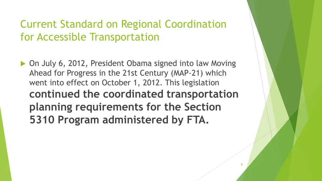 current standard on regional coordination