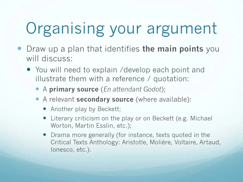 organising your argument