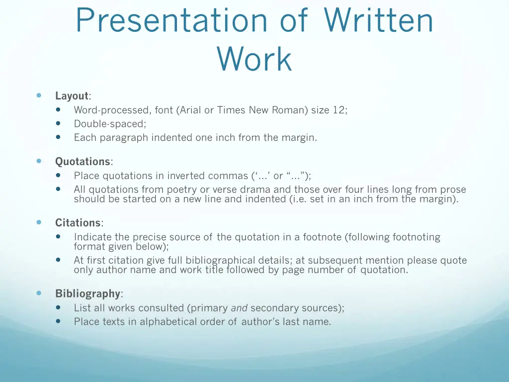 presentation of written work