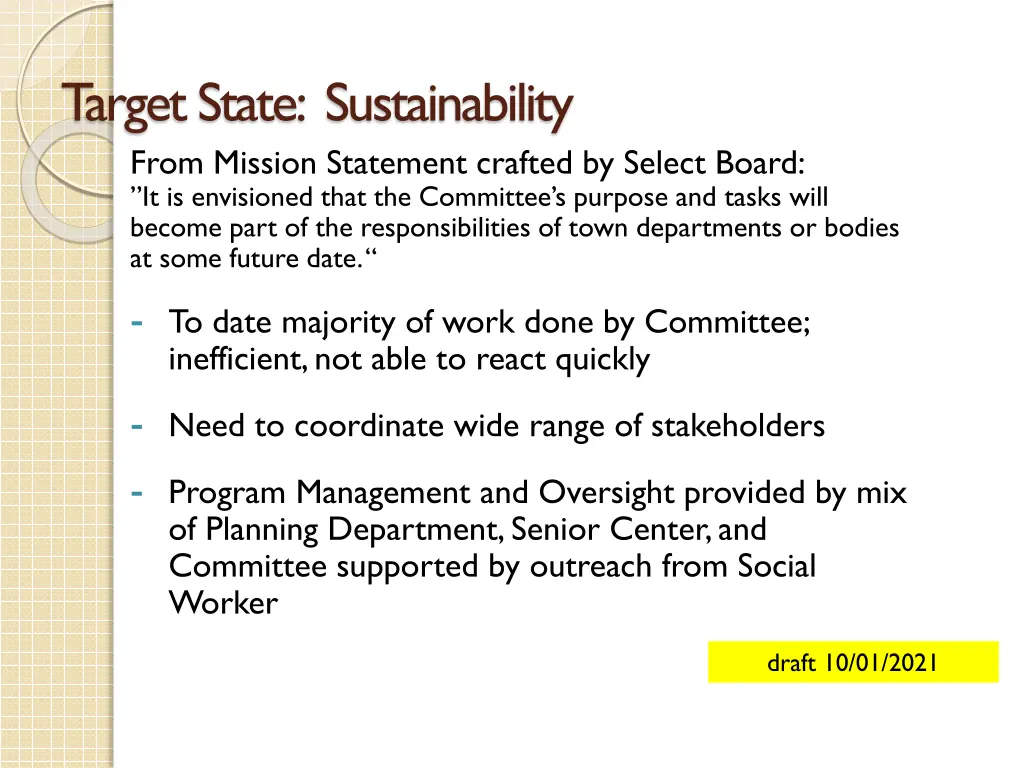 target state sustainability from mission