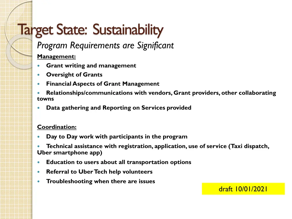 target state sustainability program requirements