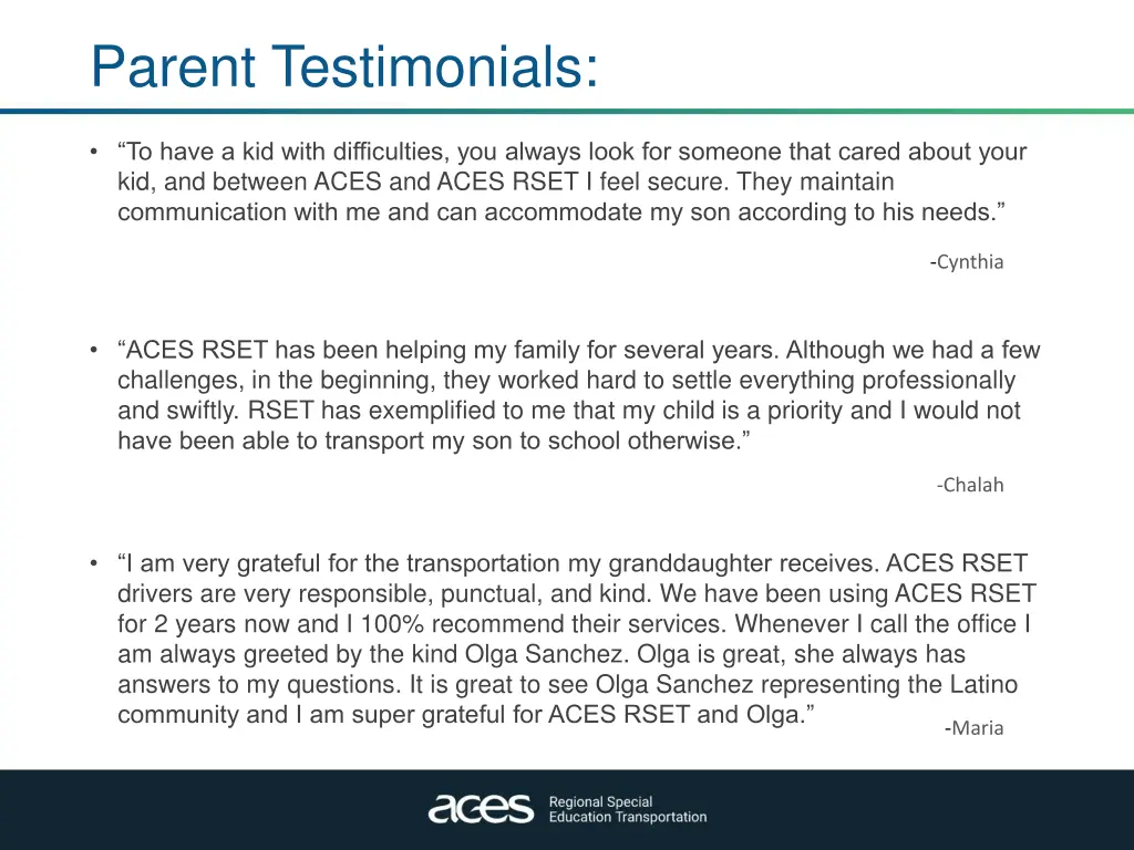 parent testimonials