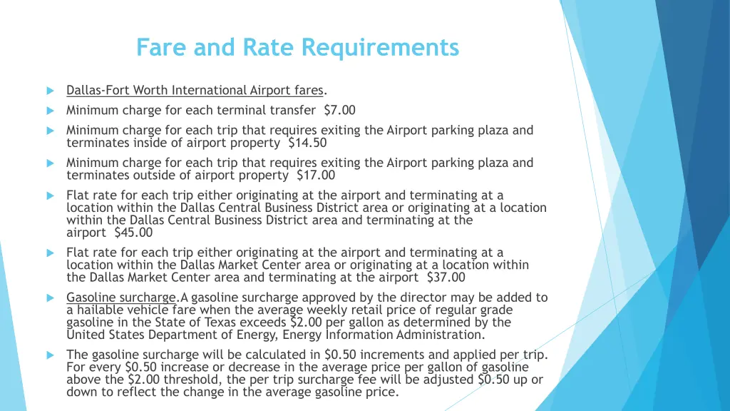 fare and rate requirements 1